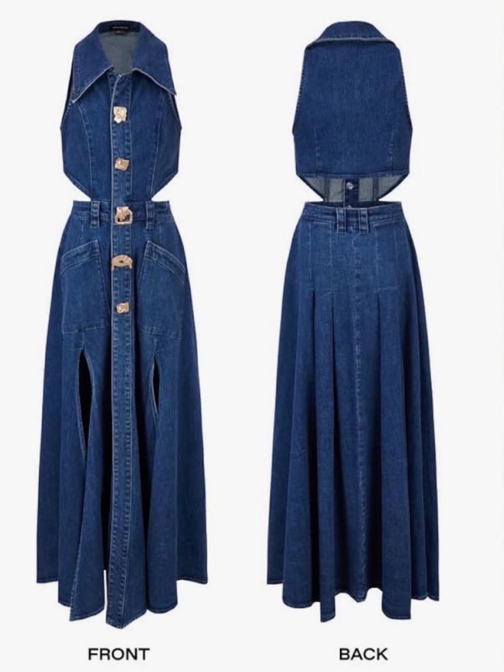Urban Revivo Cut Out Sleeveless Maxi Denim Dress US 8 - Picture 2 of 10